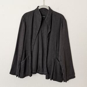 [Eileen Fisher] Gray Linen Blend Open Front Jacket Lagenlook Casual Size Large L